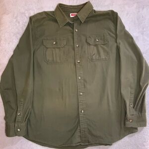 Wrangler Olive Green Utility Work Shirt XL Button Front